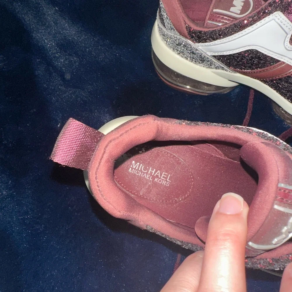 Michael Kors Maroon and White Glitter Sneakers - Picture 2 of 3